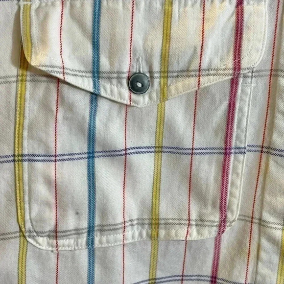 LizWear Sz M Off White Colorful Windowpane Plaid Button Shirt Top 100% Cotton - Picture 5 of 7